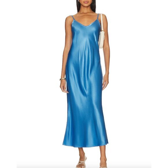 Enza Costa Bias Cut Slip Dress in Pool Blue NWOT -  Size XS - Picture 2 of 8